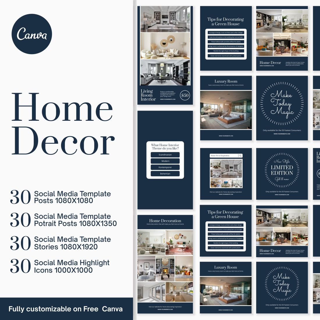 Home Decor For Real Estate Social Media Instagram Templates Cover Image.