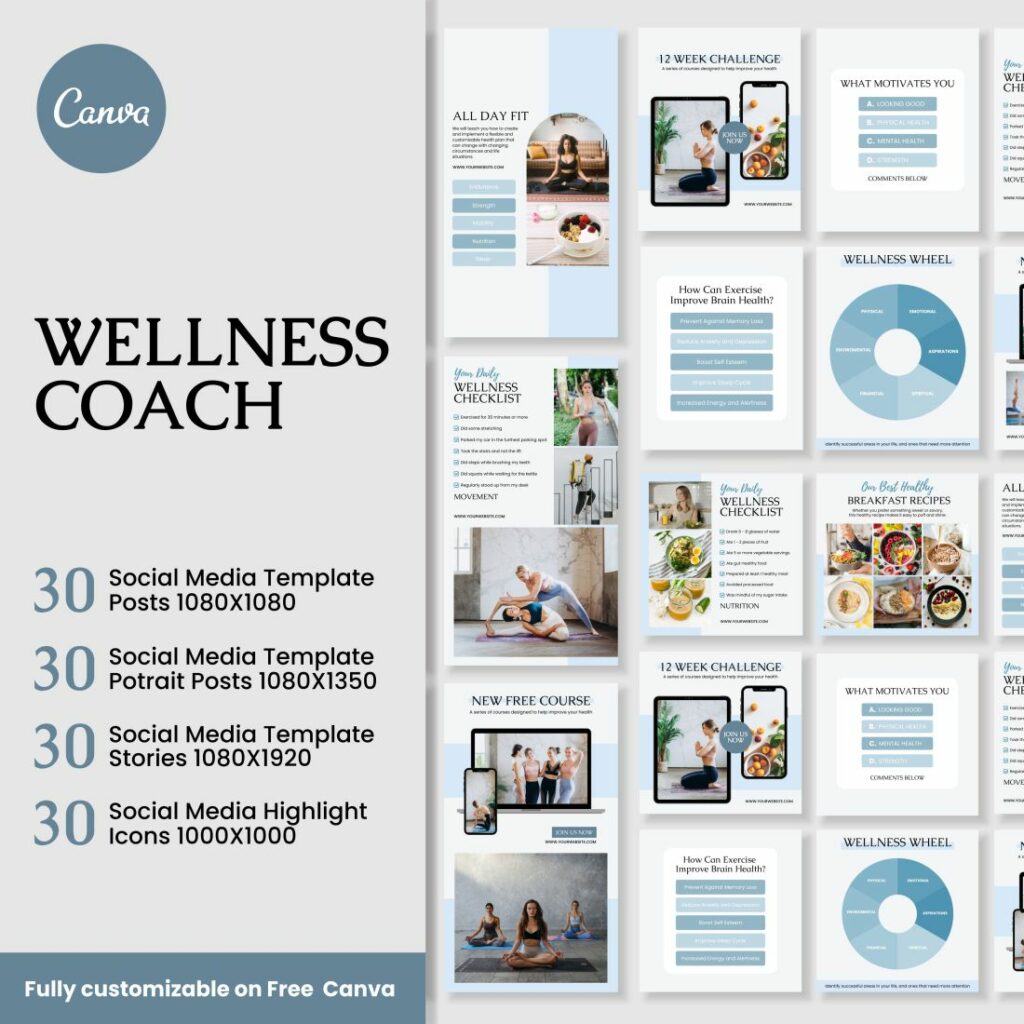 Wellness Coach Instagram Template, Wellness Instagram Template ...