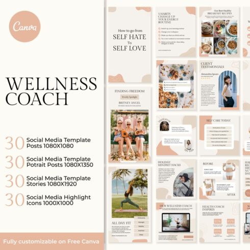 Wellness Coach Canva Instagram Template Cover Image.