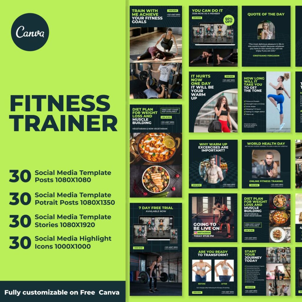 Instagram Template Canva Fitness, Social Media Templates For Coaches ...