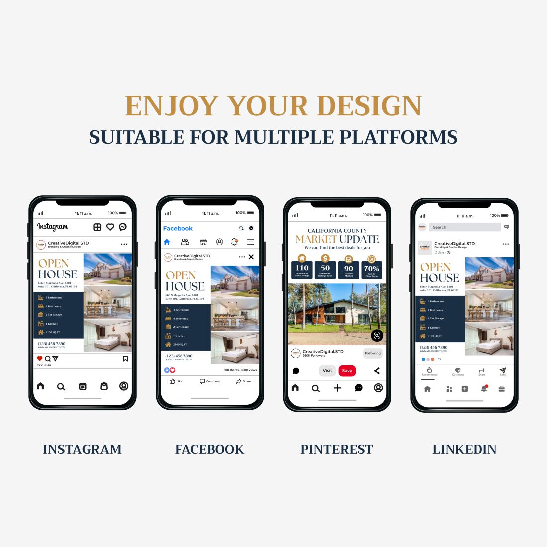 Real Estate Social Media Instagram Post And Story Template Phone Example.