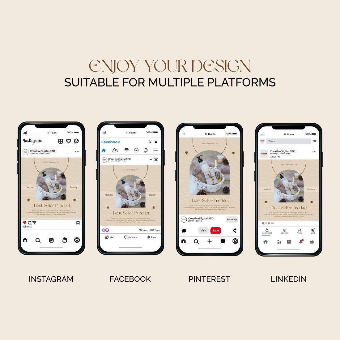 Skincare Social Media Instagram Canva Template Phone Example.