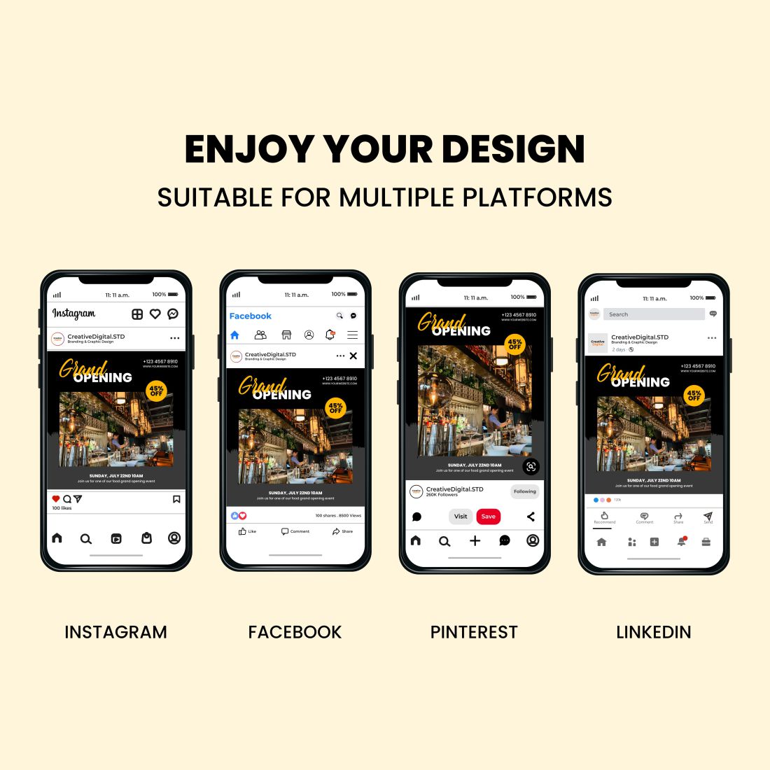 Restaurant Instagram Story and Post Canva Template Phone Example.
