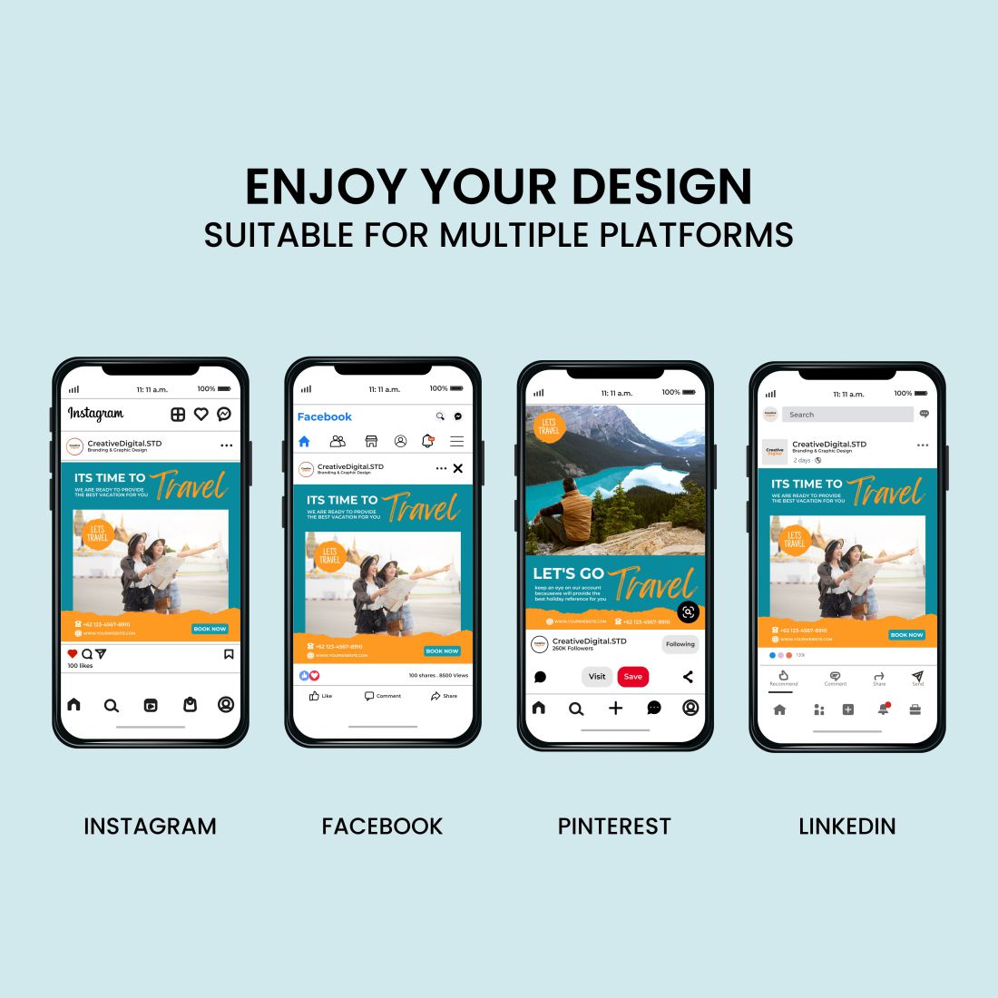 Travel Agency Canva Instagram Template Phone Example.