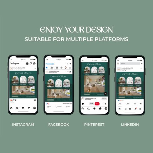 Home Decor Instagram Posts And Stories Canva Template Phones Example.
