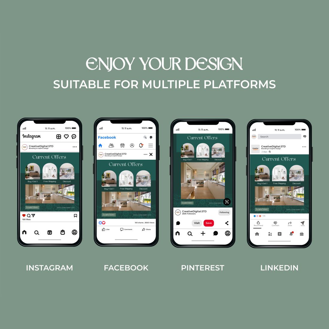 Home Decor Instagram Posts And Stories Canva Template Phones Example.