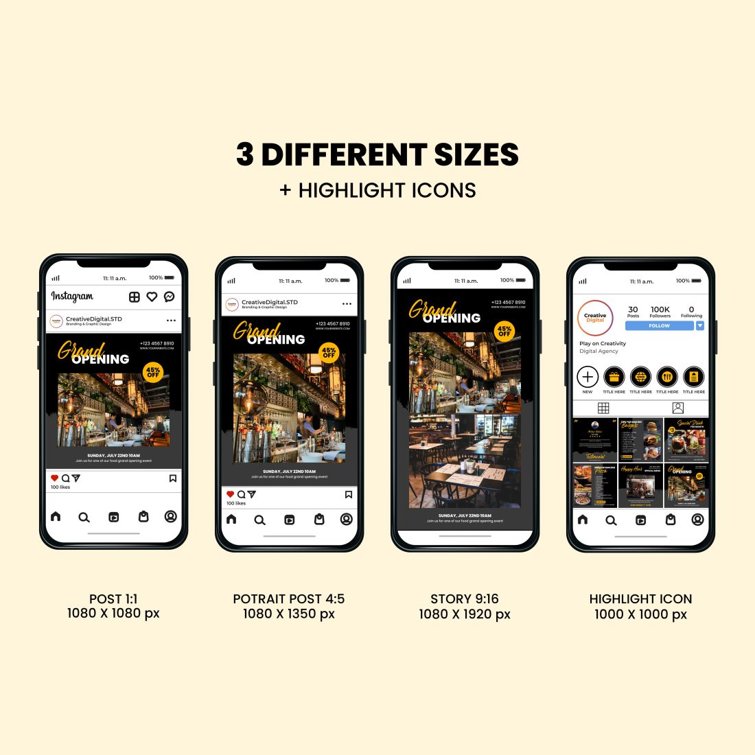 Restaurant Instagram Story and Post Canva Template Preview Image