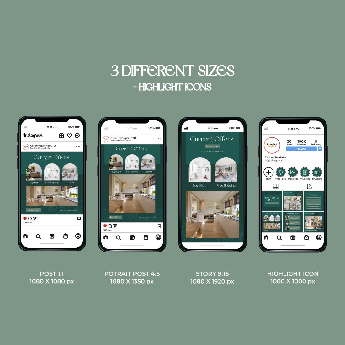 Home Decor Instagram Posts And Stories Canva Template Preview Image.
