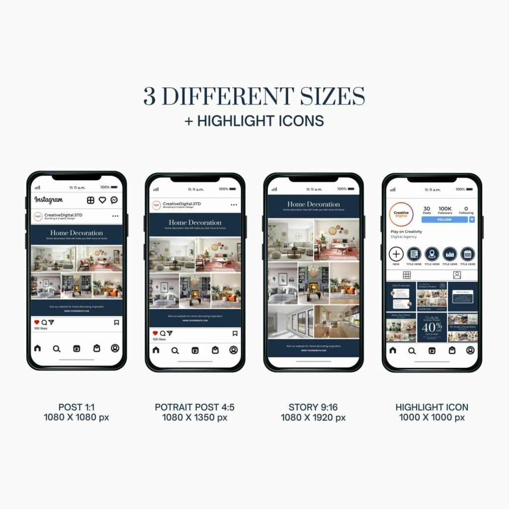 Instagram Template Canva Home Decor, Social Media Templates For Real ...