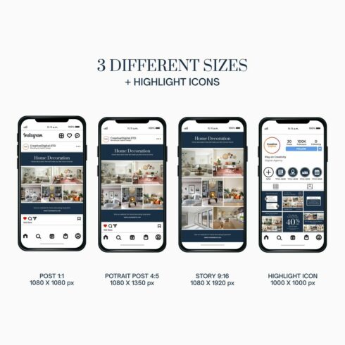 Home Decor For Real Estate Social Media Instagram Templates Preview Image.