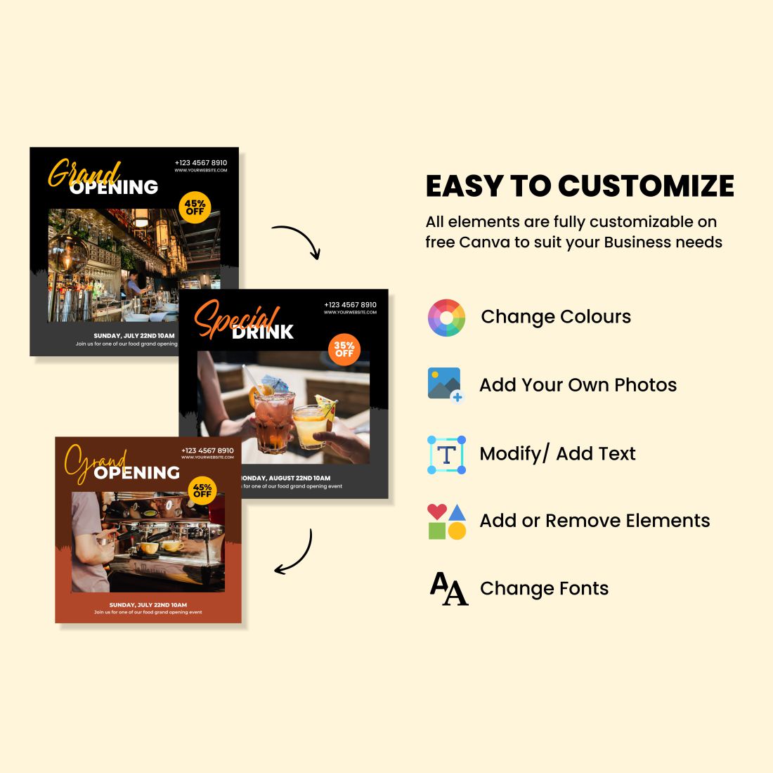 Restaurant Instagram Story and Post Canva Template Easy To Customize.