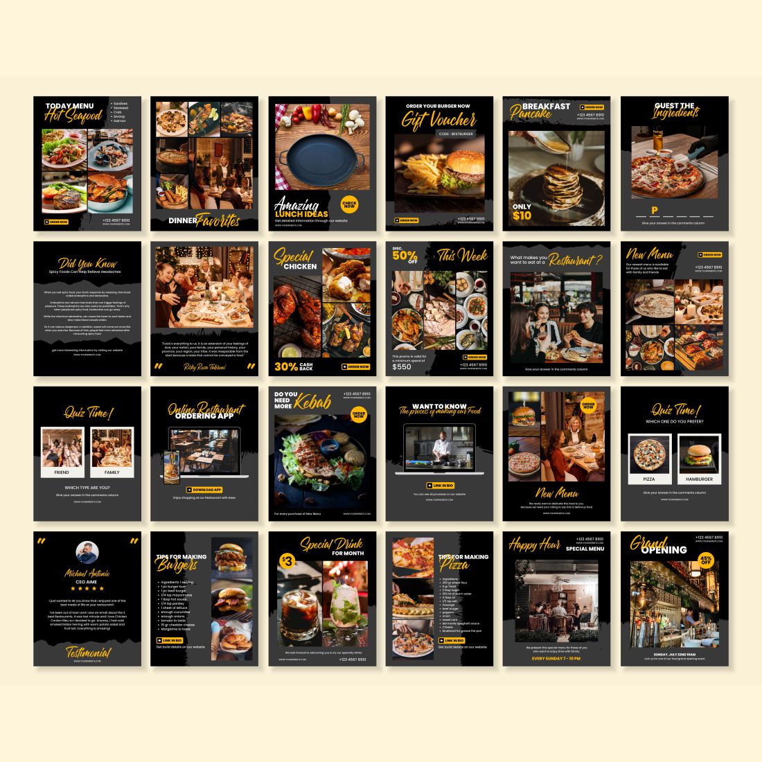Restaurant Instagram Story and Post Canva Template Post Example.
