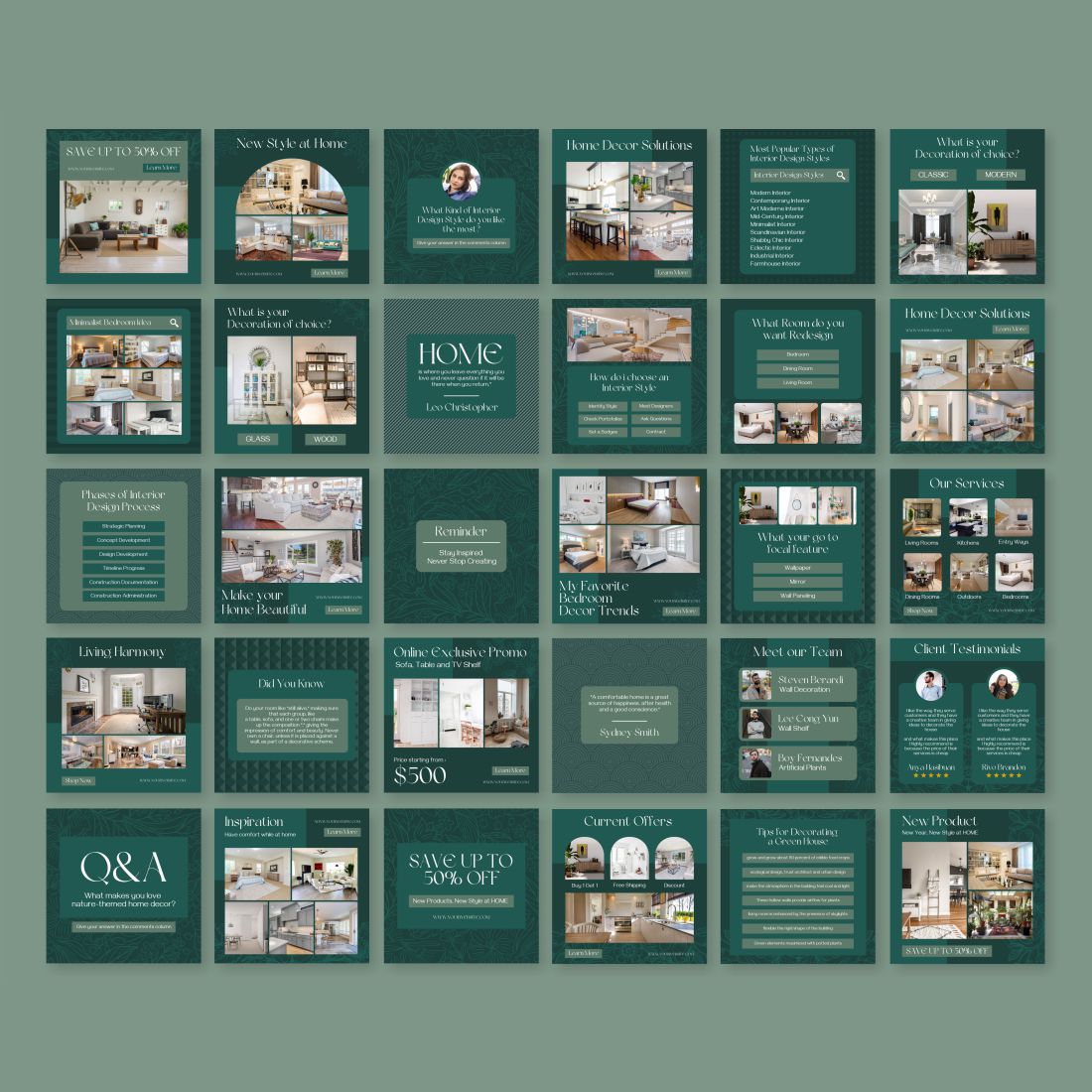 Home Decor Instagram Posts And Stories Canva Template Posts Example.