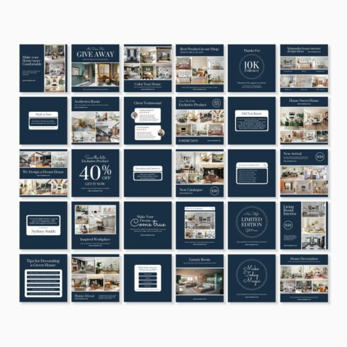 Instagram Template Canva Home Decor, Social Media Templates For Real ...