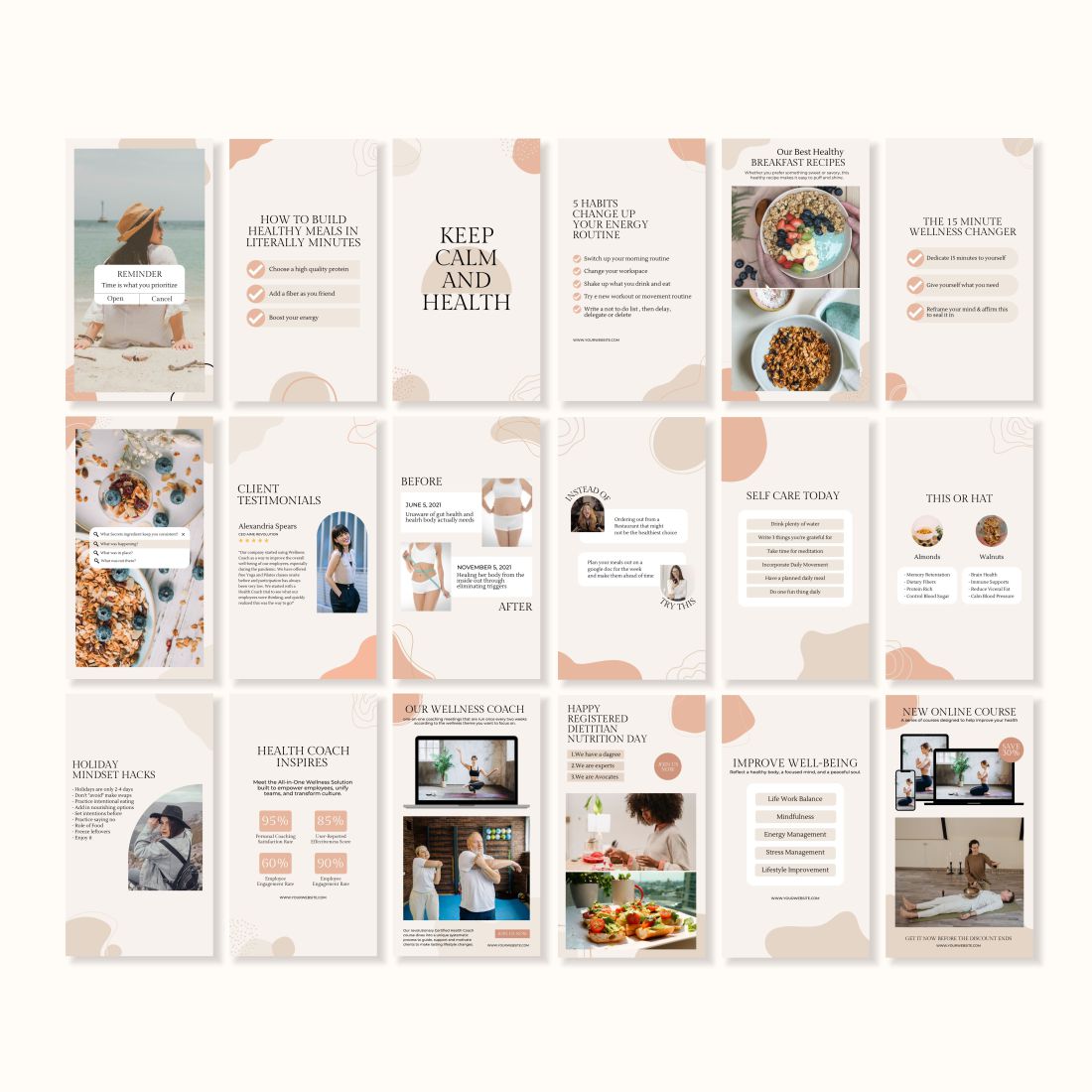 Wellness Coach Canva Instagram Template Stories Examples.