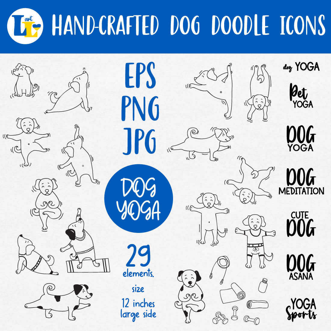 Yoga Dog Hand drawn Puppies Doodle Icons cover image.
