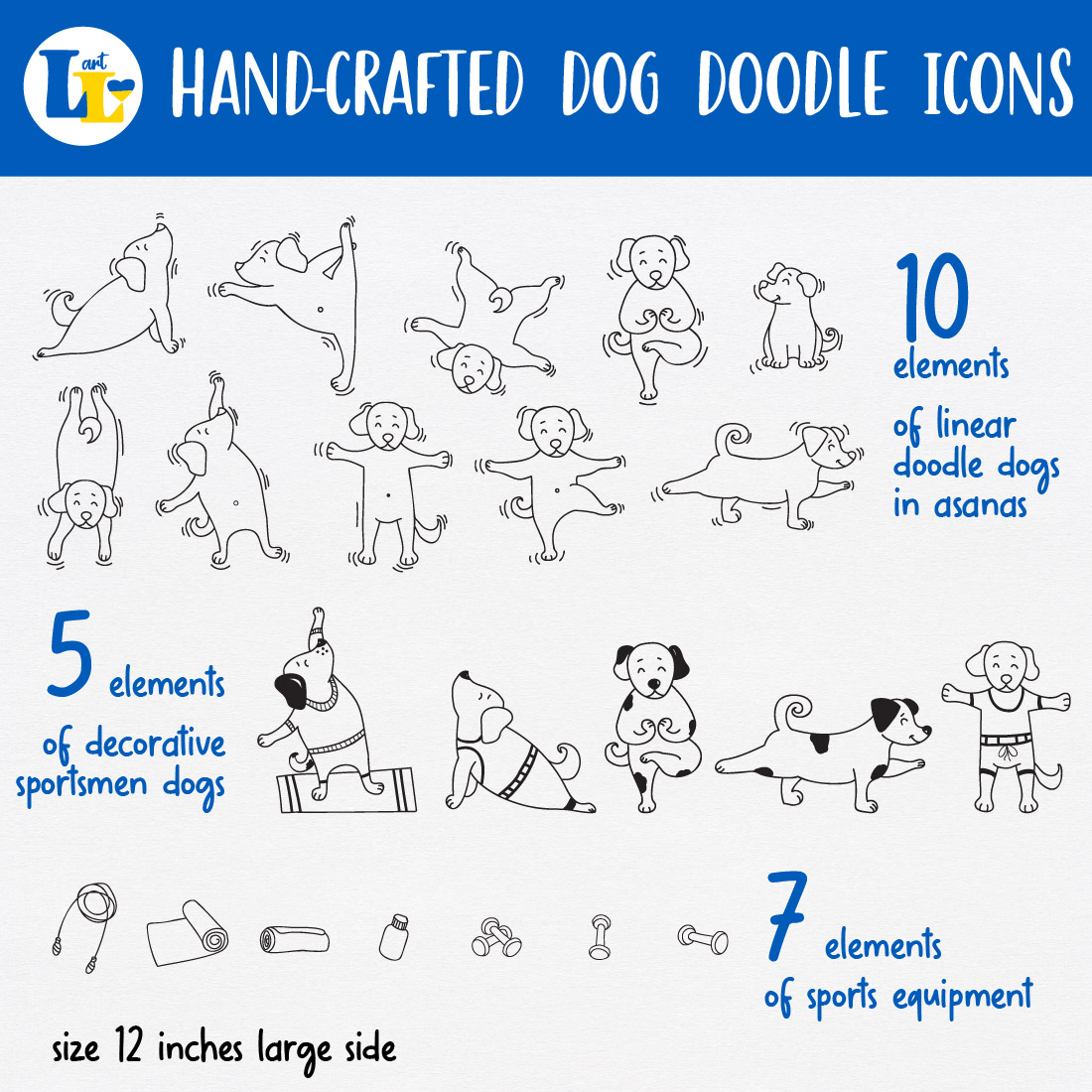 Yoga Dog Hand drawn Puppies Doodle Icons previews.
