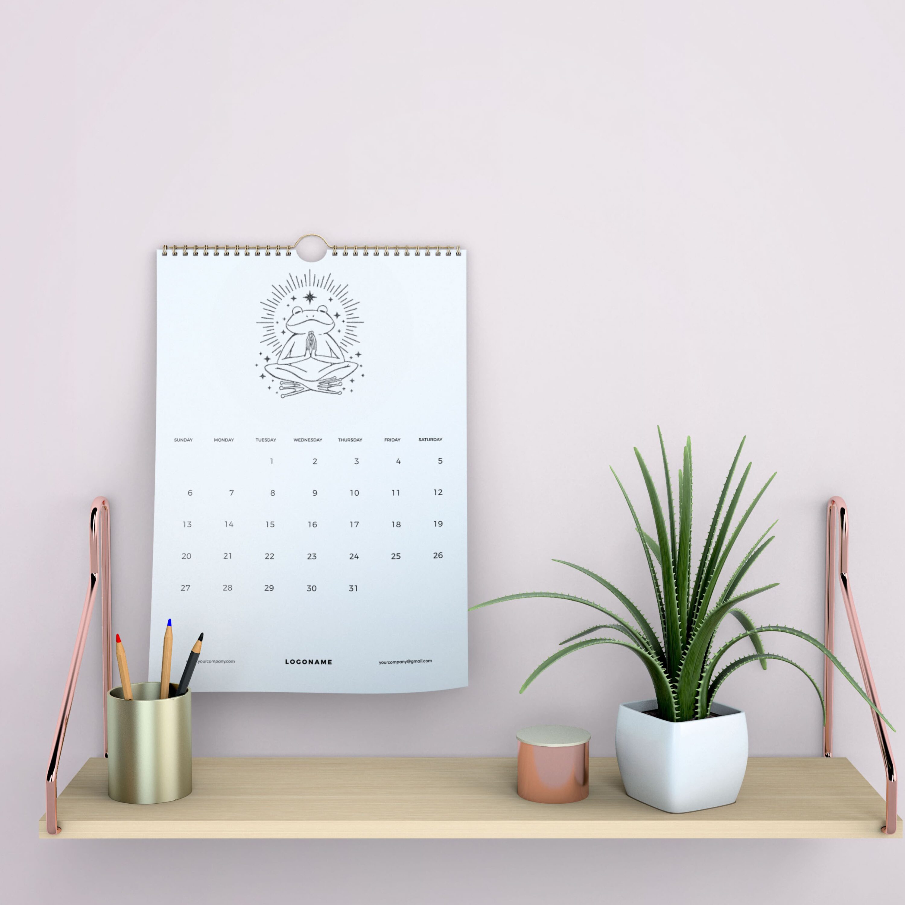 Desk with a calendar.