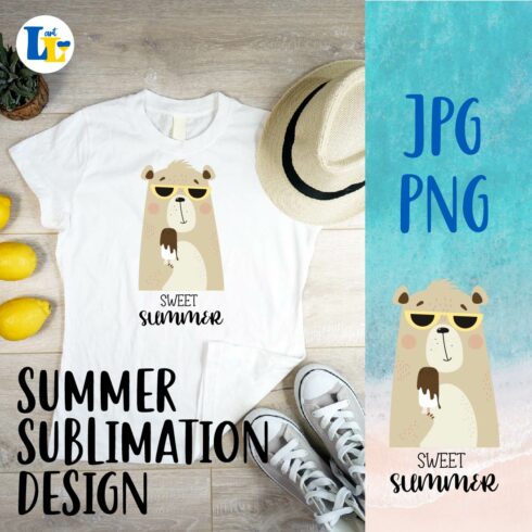 Sweet Summer Sublimation Design Cute Bear with Ice Cream cover image.