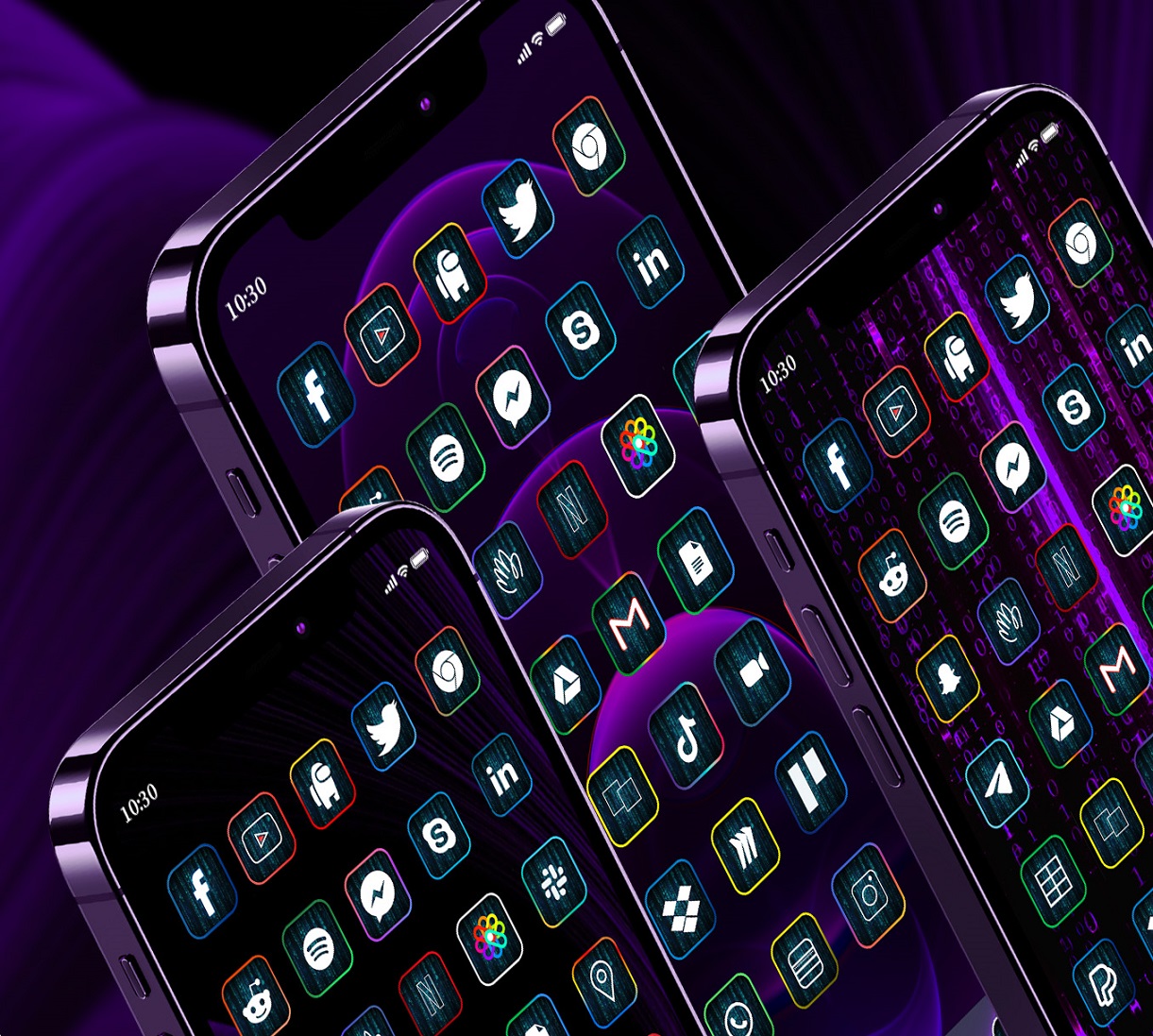 Ios 14 Stunning Minimal Icon Pack With 3 different themes purple.