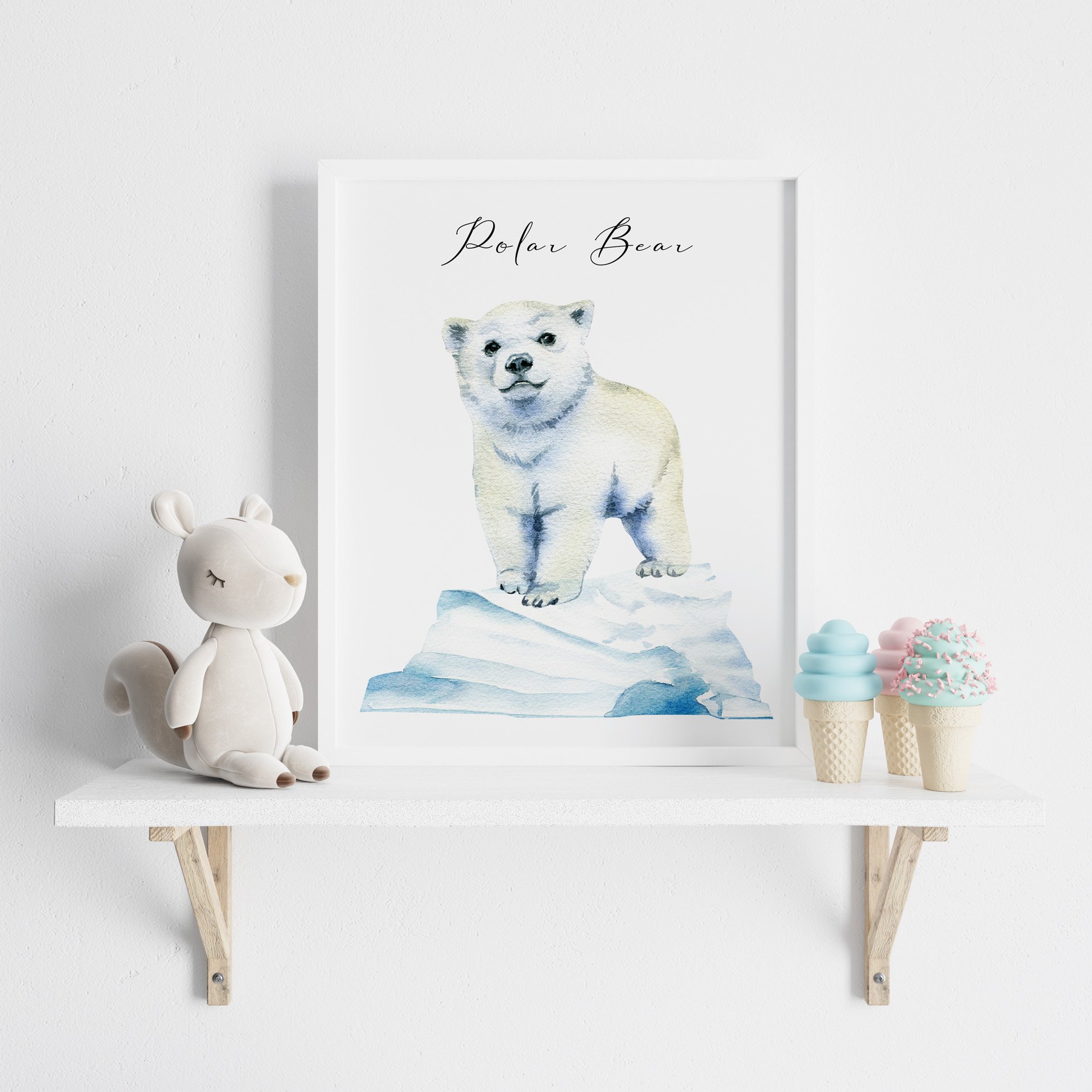 Cute little polar bear on a poster.
