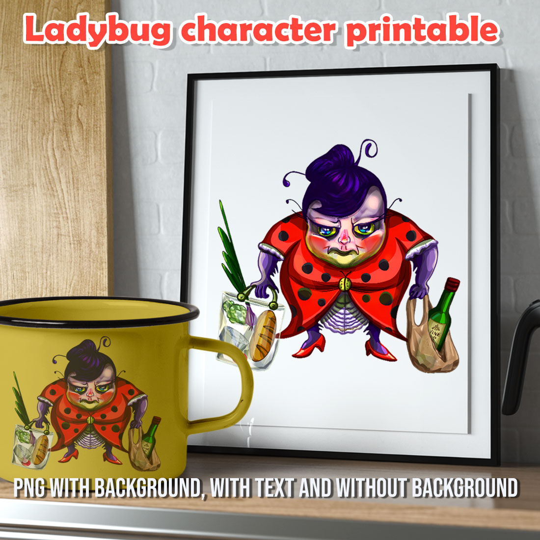 Comic Ladybug Drawing for Print or Sticker previews.