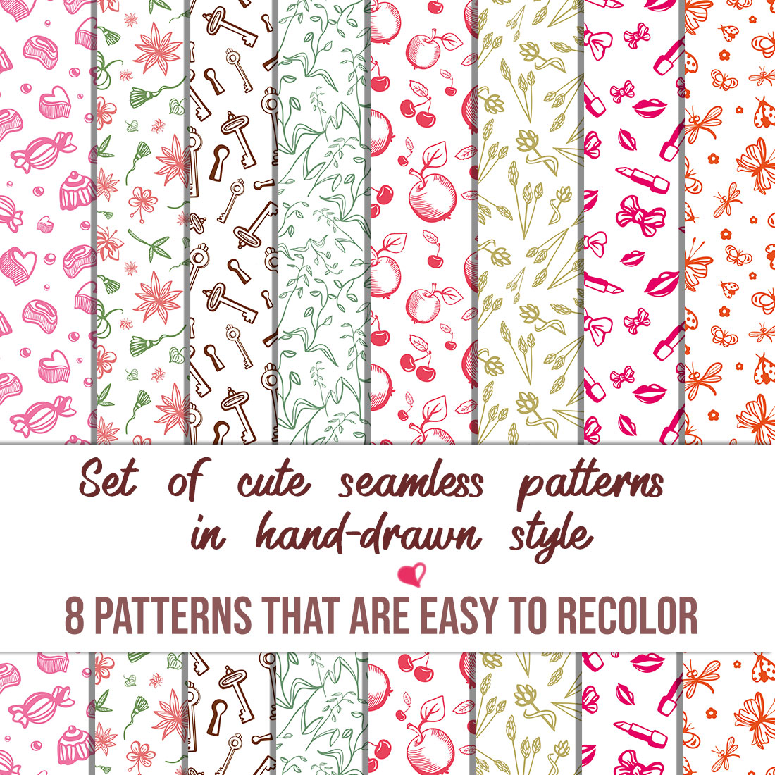 Set of Eight Cute Seamless Patterns cover image.