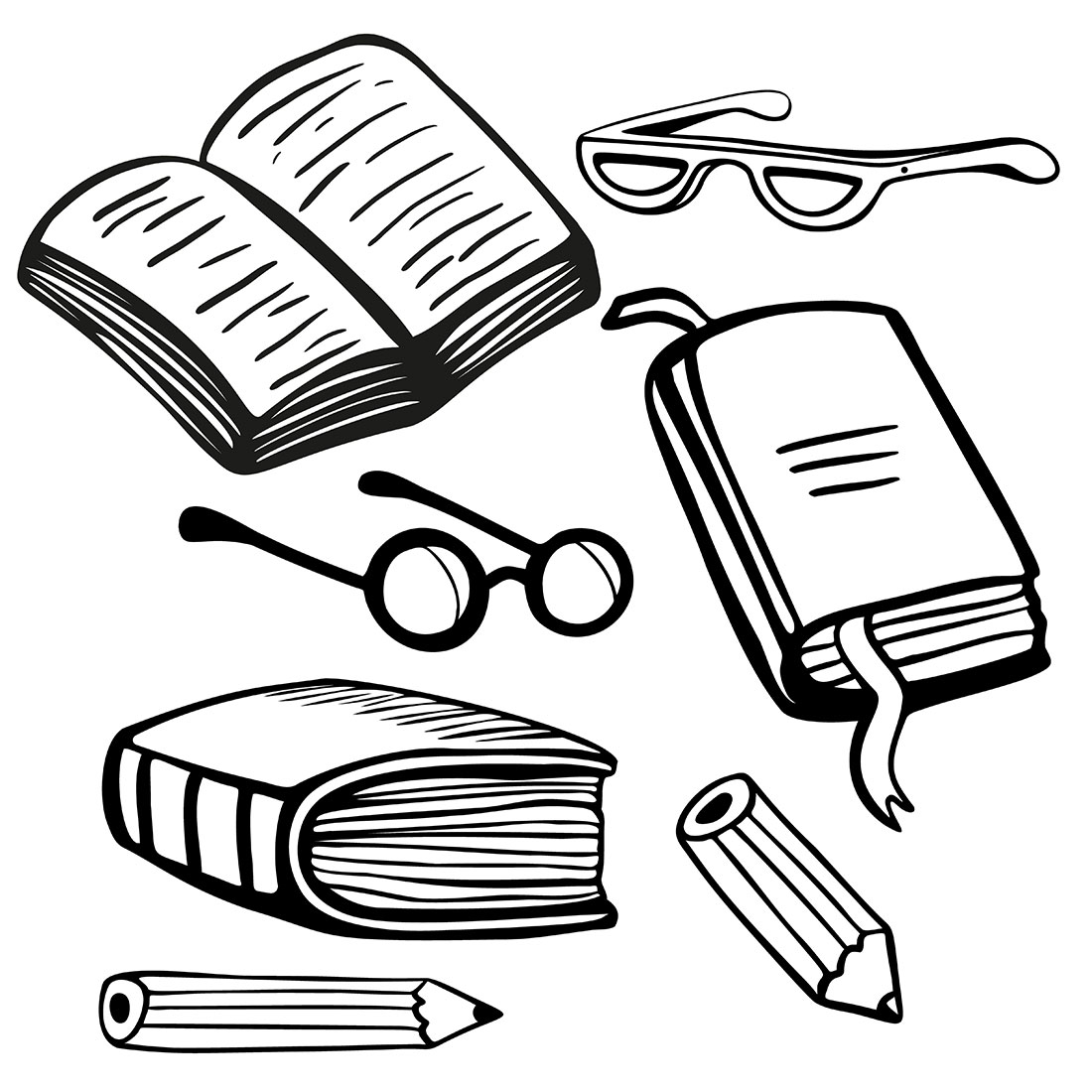 Graphic Set of Books Diary Glasses Pencils facebook image