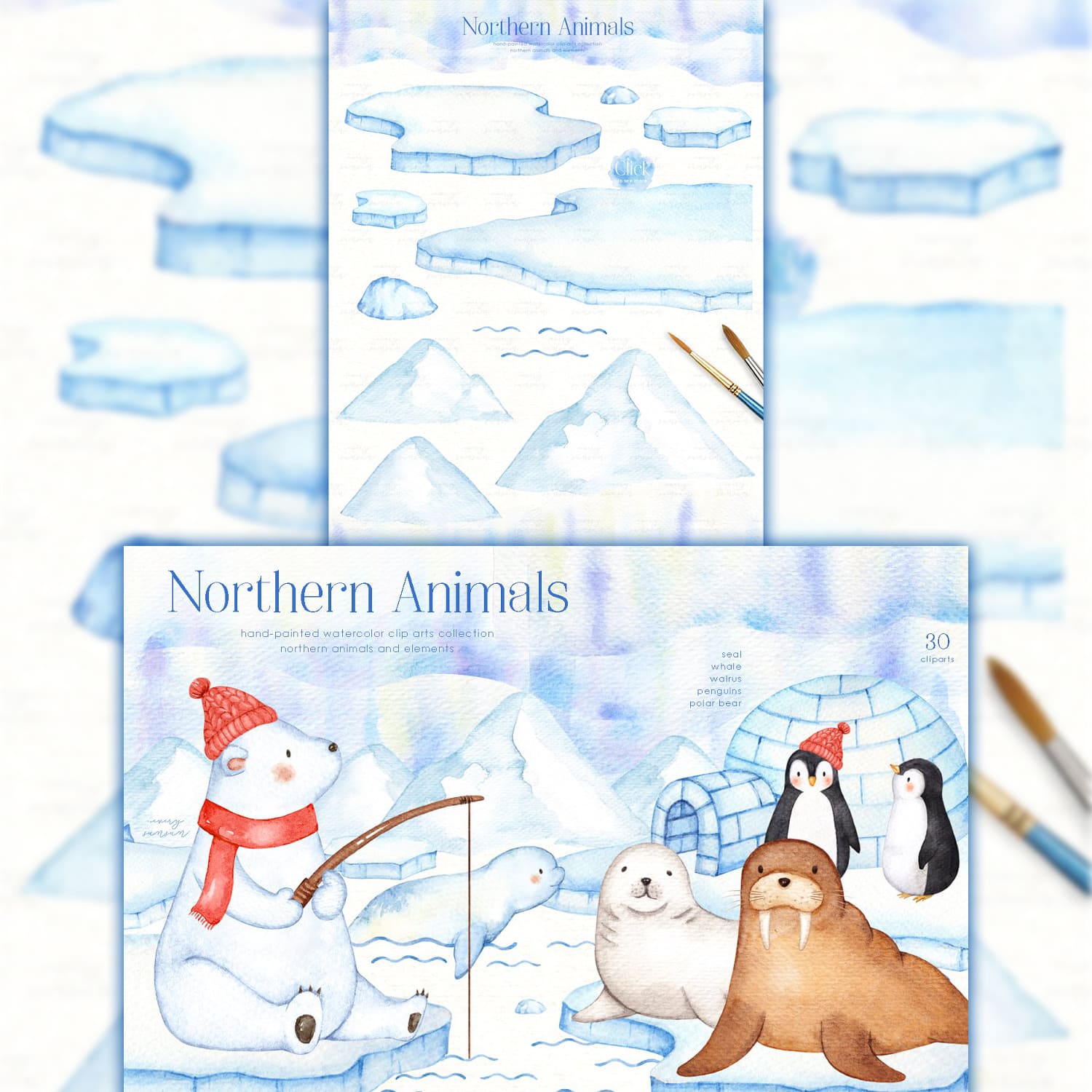 Northern Animals Watercolor Clip Art cover.
