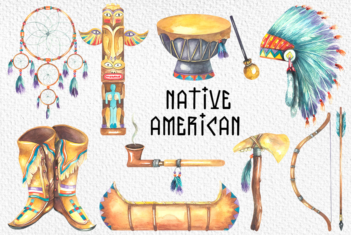 Native American Watercolor Clipart facebook image.