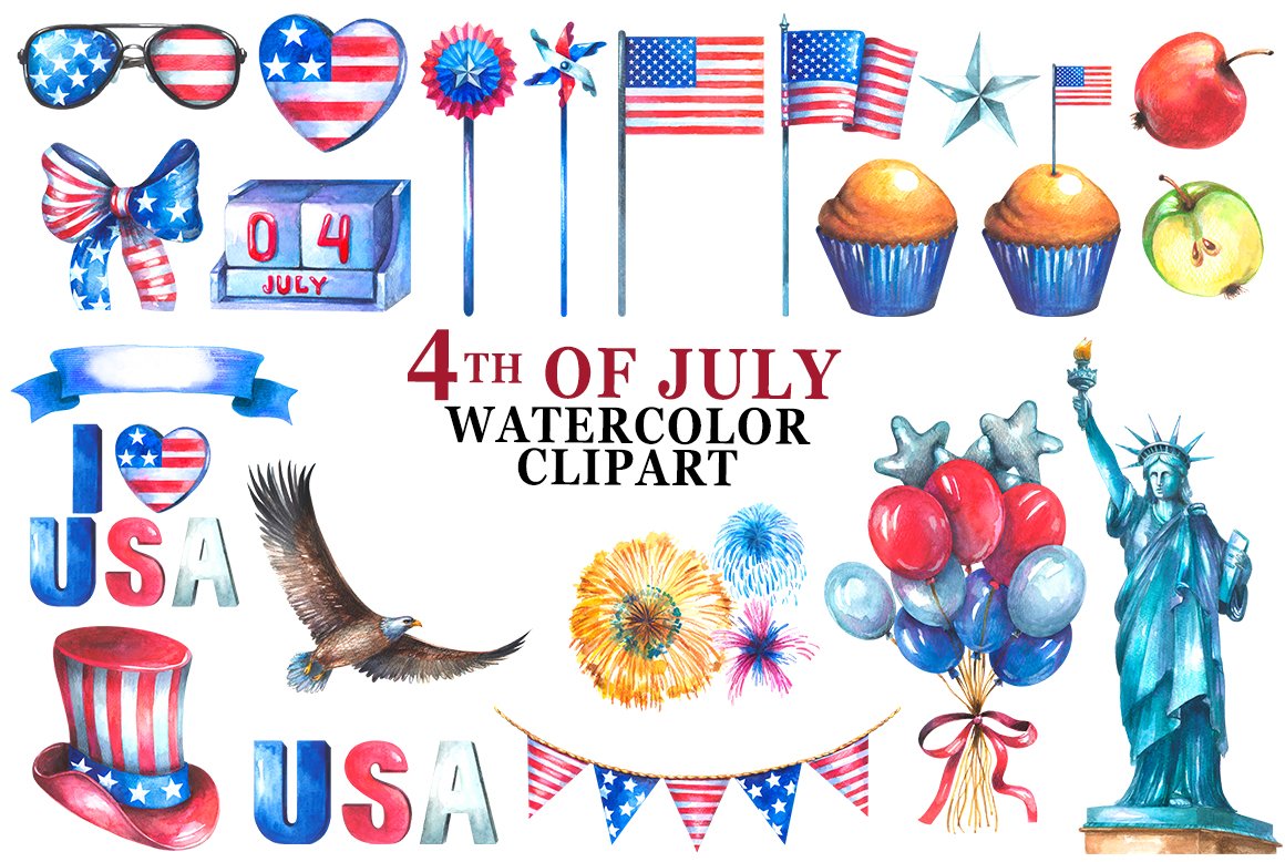 Watercolor 4th of July Clipart facebook image.