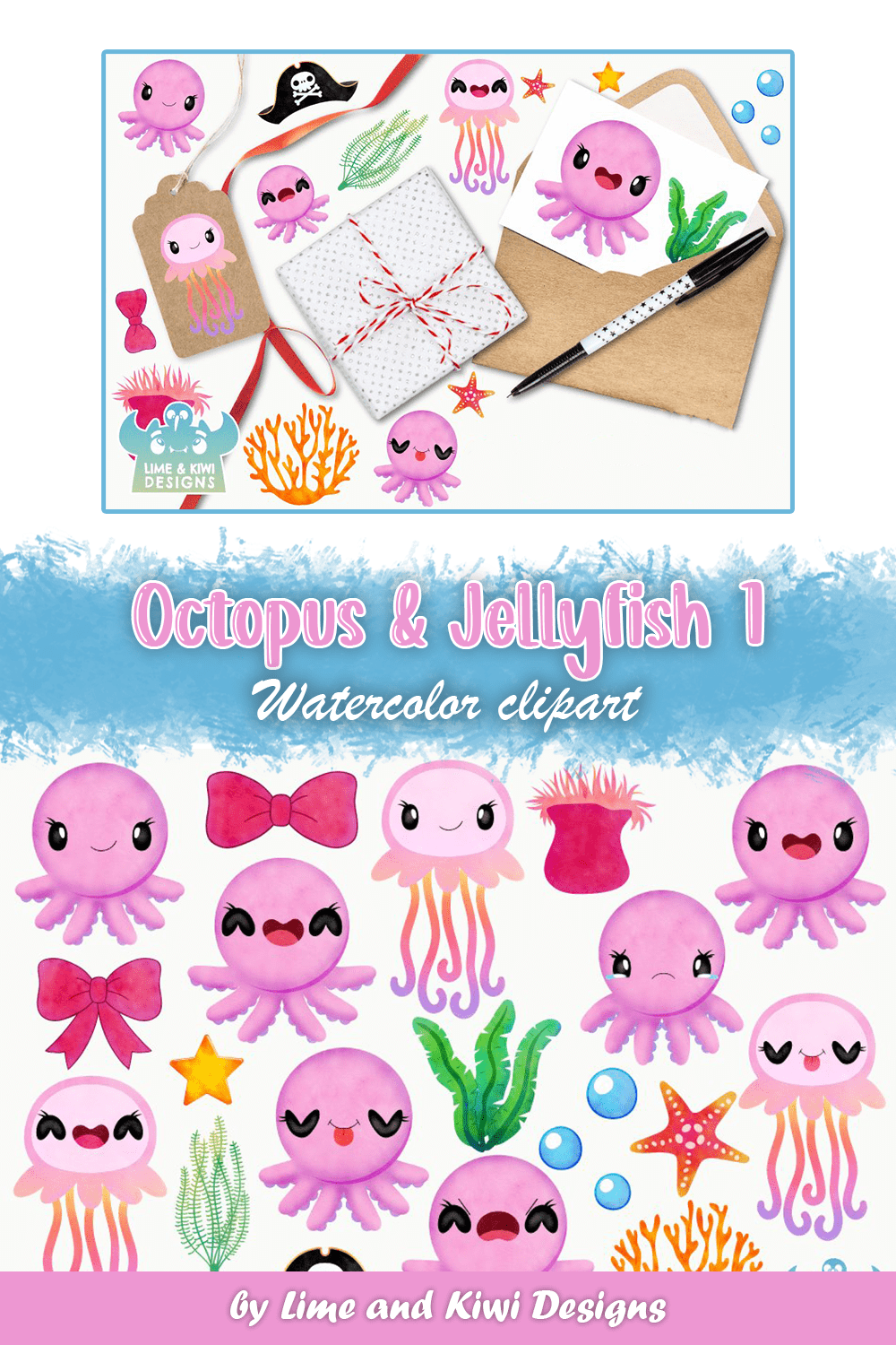 octopus jellyfish 1 watercolor clipart pinterest 1