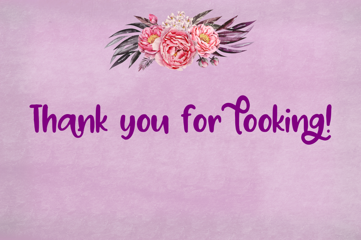 Purple background with flowers and the words thank you for looking.
