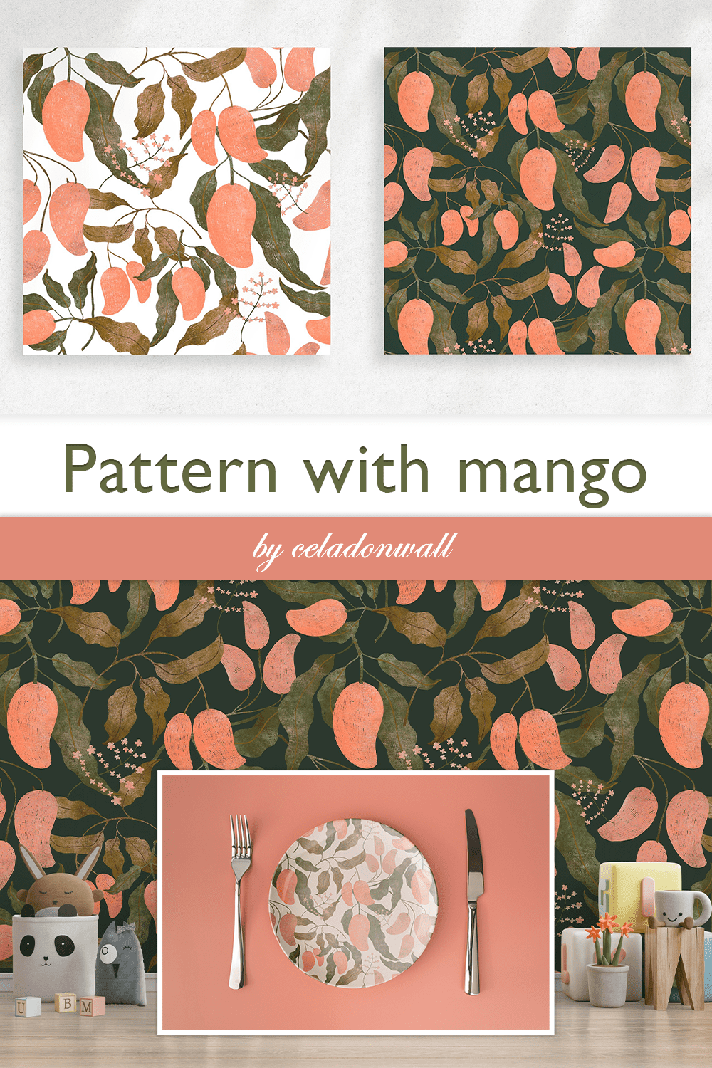Pattern with mango - pinterest image preview.