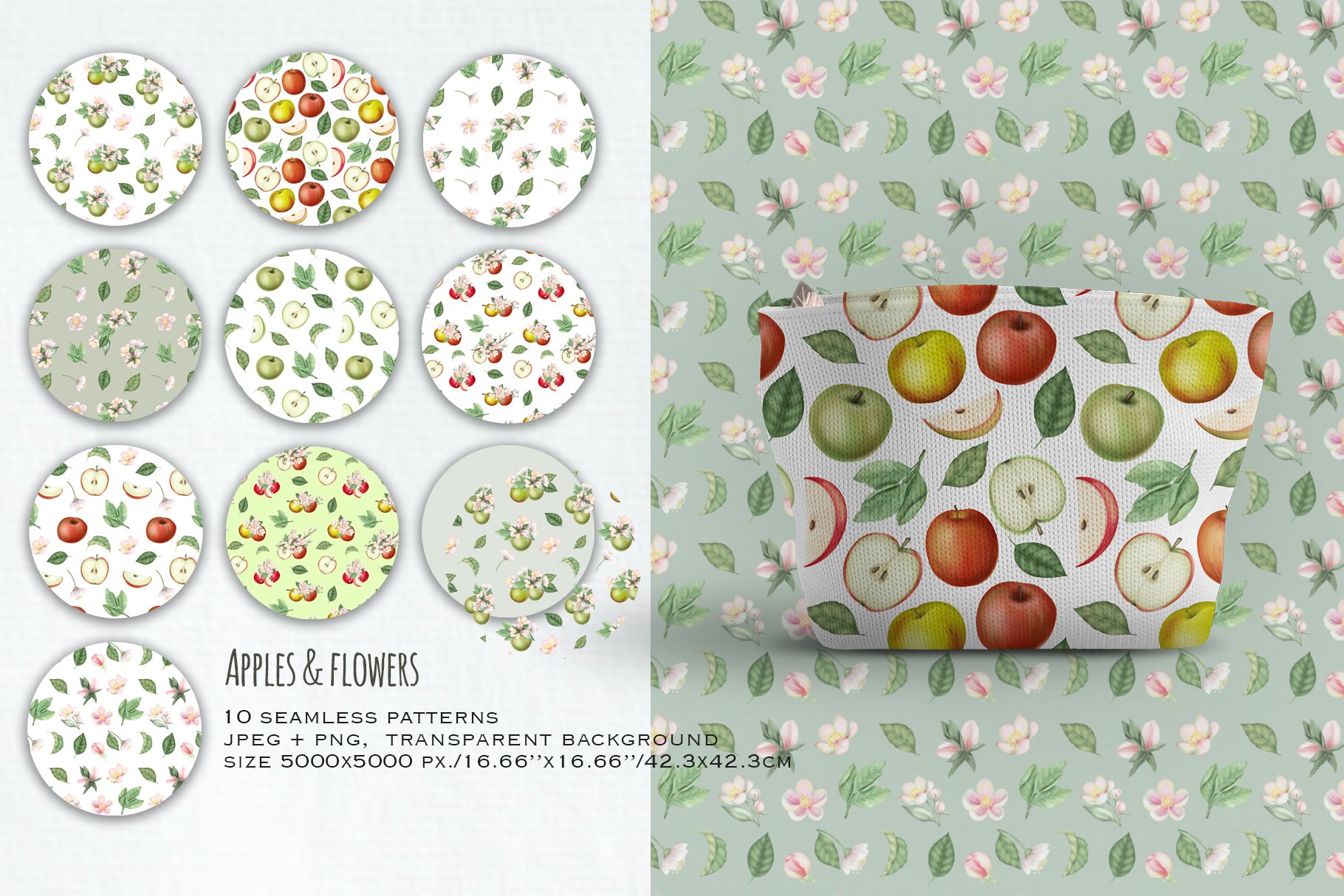 Some options of flowers and apple patterns.