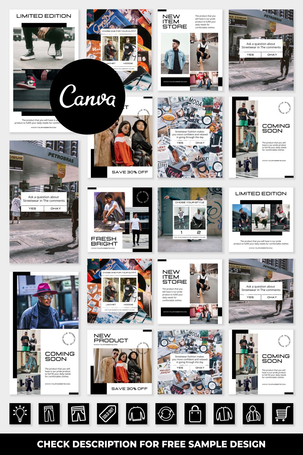 Fashion Street Style Instagram Social Media Template Pinterest Image.