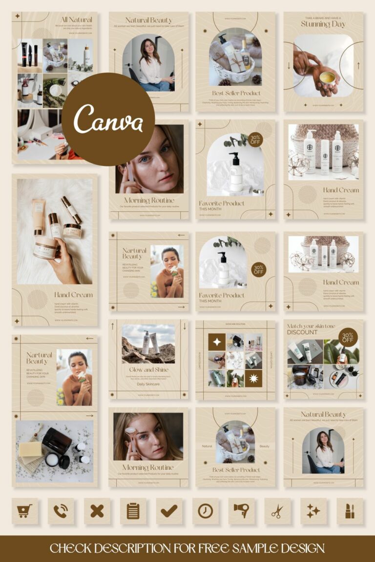 Instagram Template Canva Skincare, Social Media Templates For Skincare ...
