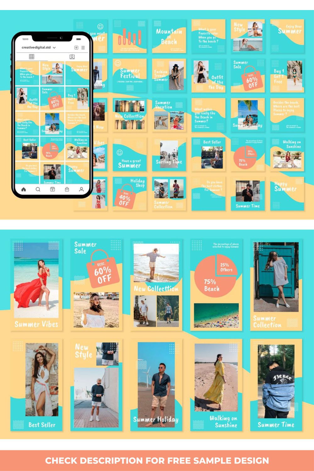Summer Fashion Marketing Story And Post Social Media Template Pinterest Image.