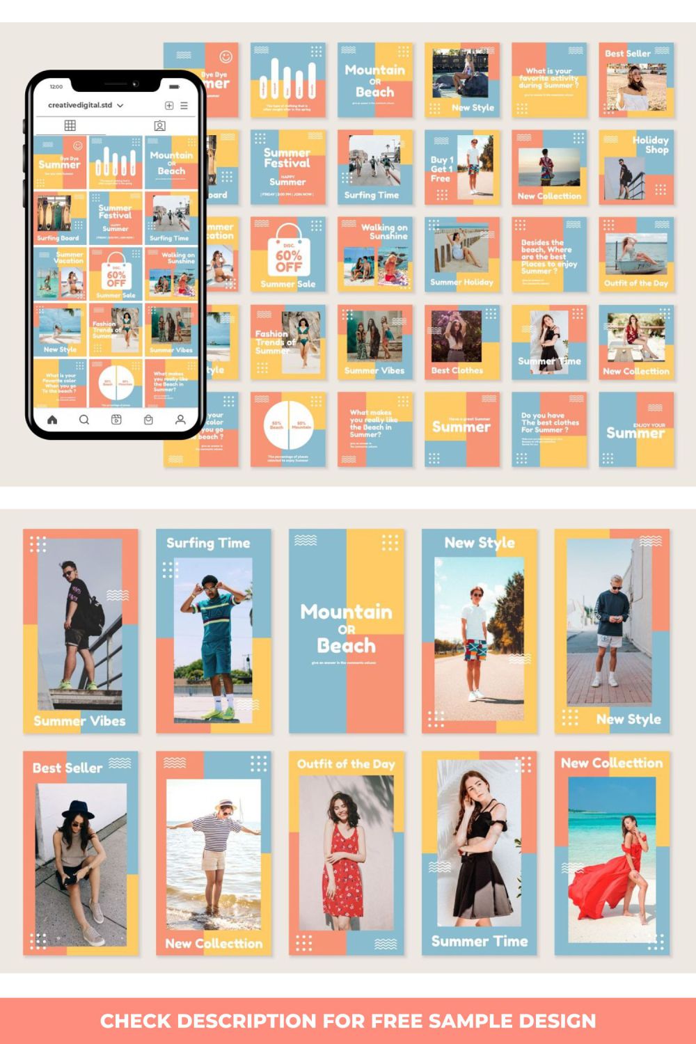 Summer Fashion Marketing Story And Post Instagram Templates Pinterest Image.