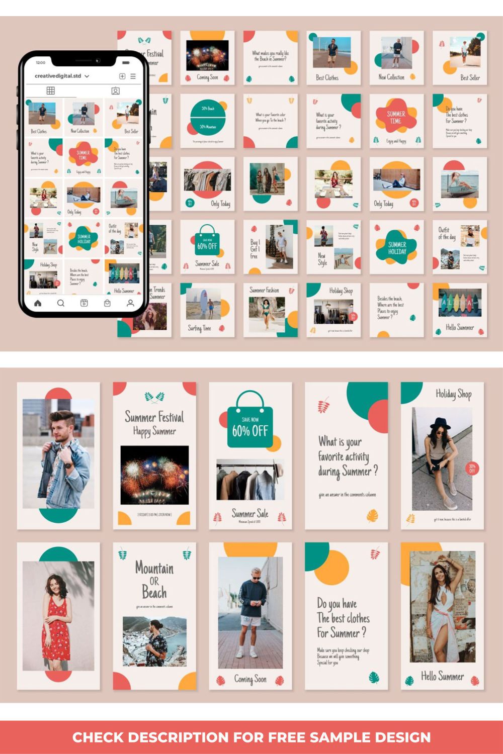Summer Fashion Marketing Story and Icon Social Media Template Pinterest Image.