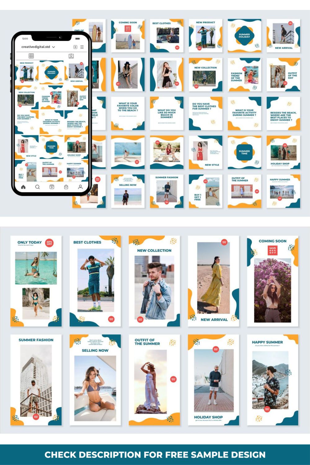 Summer Fashion Post And Stories Canva Instagram Template Pinterest Image.
