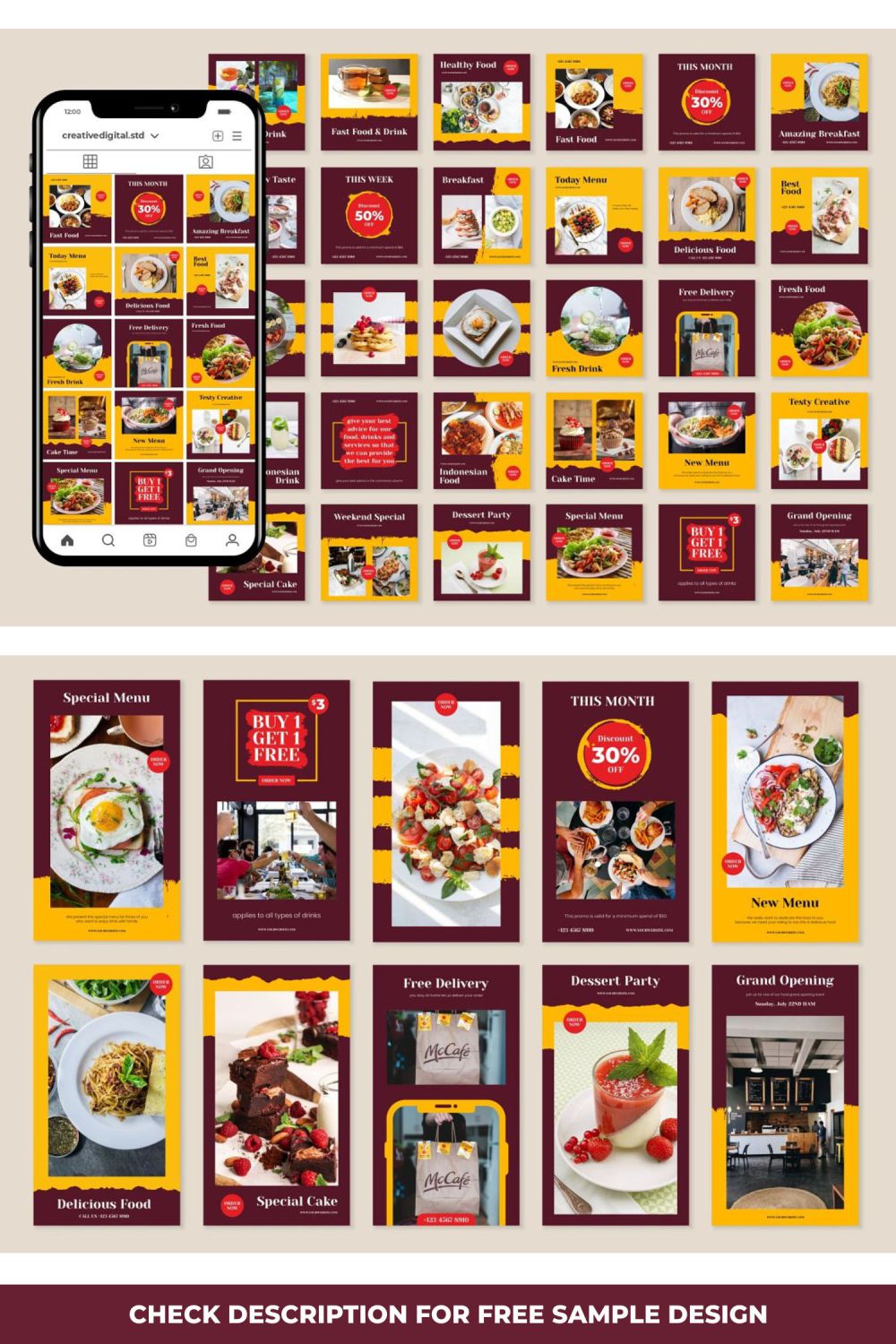 Food & Beverage Story and Icon Social Media Template Pinterest Image.
