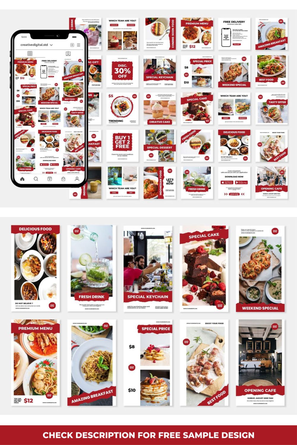 Food & Beverage Social Media Marketing Templates Pinterest Image.