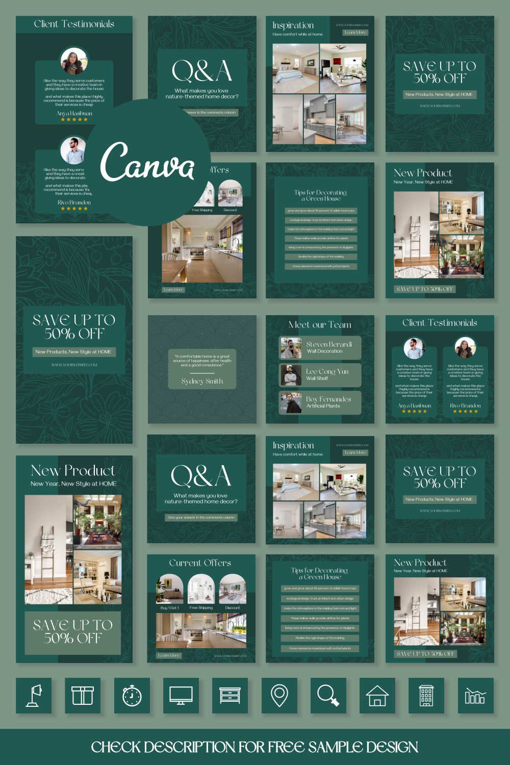Home Decor Instagram Posts And Stories Canva Template Pinterest Image.