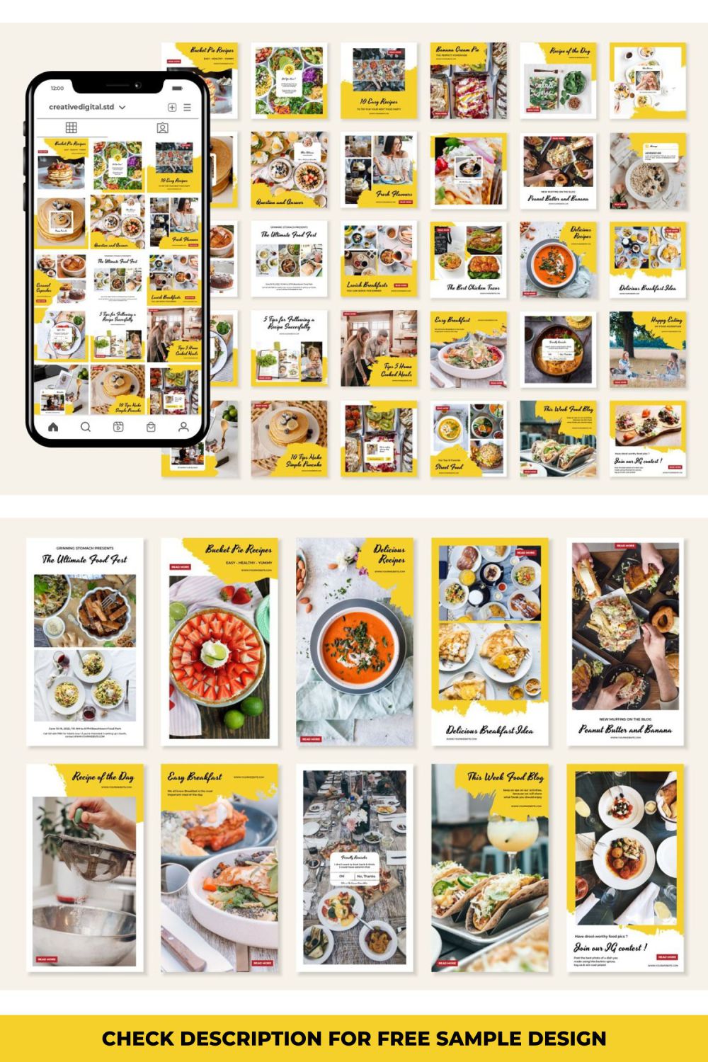 Restaurant Food Blogger Story And Icon Social Media Template Pinterest Image.