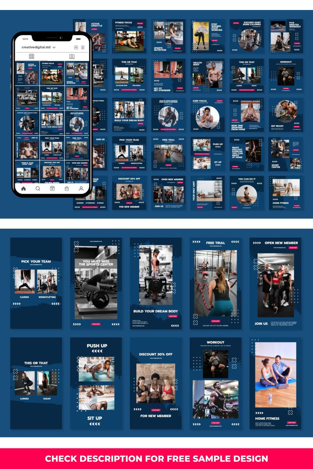 Home Fitness And Coach Instagram Template Pinterest Image.