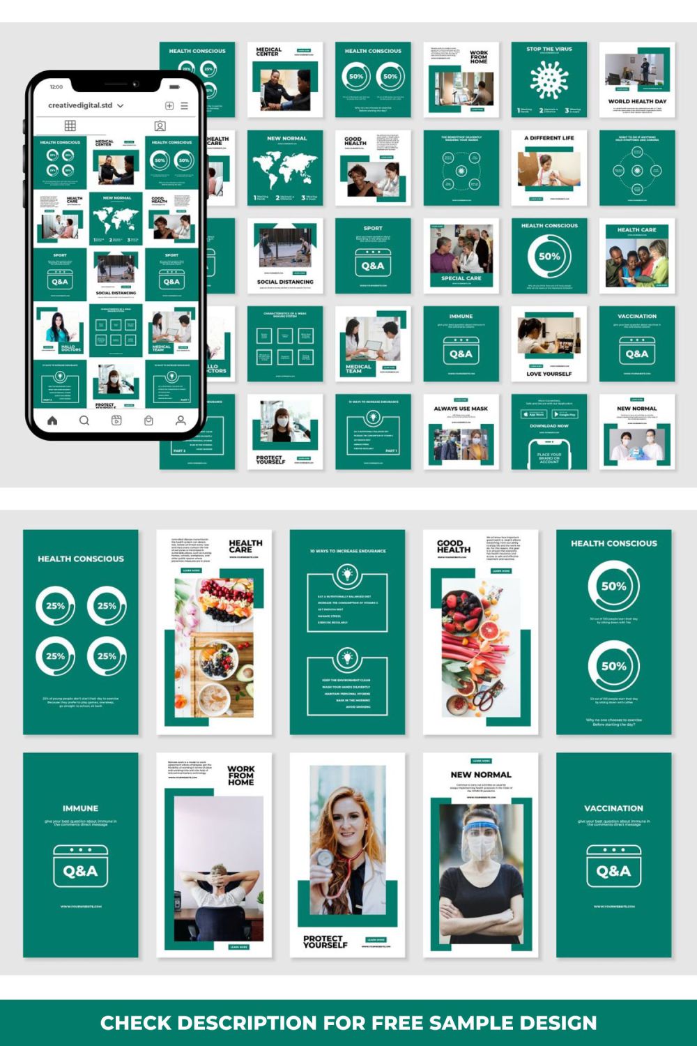 Instagram Engagement Post and Story Medical Template Pinterest Image.