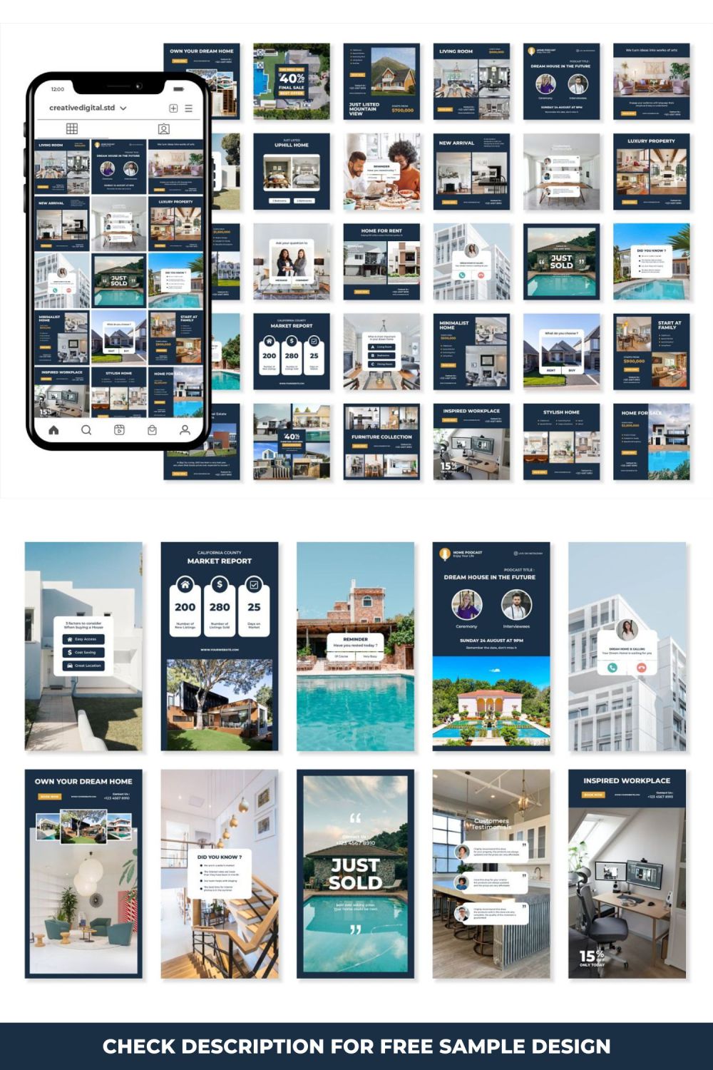 Real Estate Agency Realtor Story And Icon Social Media Template Pinterest Image.