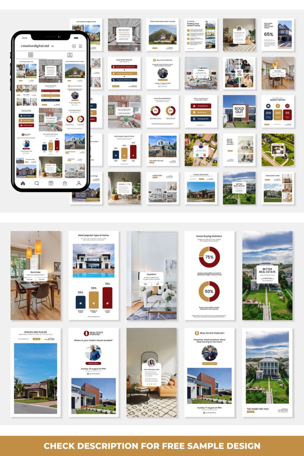 Post And Story Real Estate Social Media Template Pinterest Image.