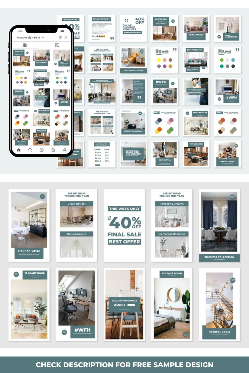 Home Decor Story And Icon Social Media Template Canva Photoshop Illustrator Pinterest Image.